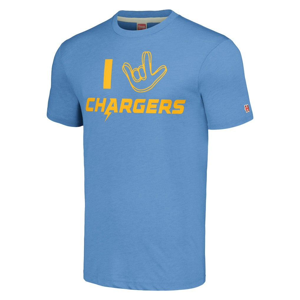 NFL Los Angeles Chargers Homage Unisex The NFL ASL Collection by Love Sign Tri-Blend T-Shirt