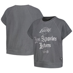 Los Angeles Lakers The Wild Collective Women's Embroidered Fleece Raglan Short Sleeve Pullover Sweatshirt - Gray outlet