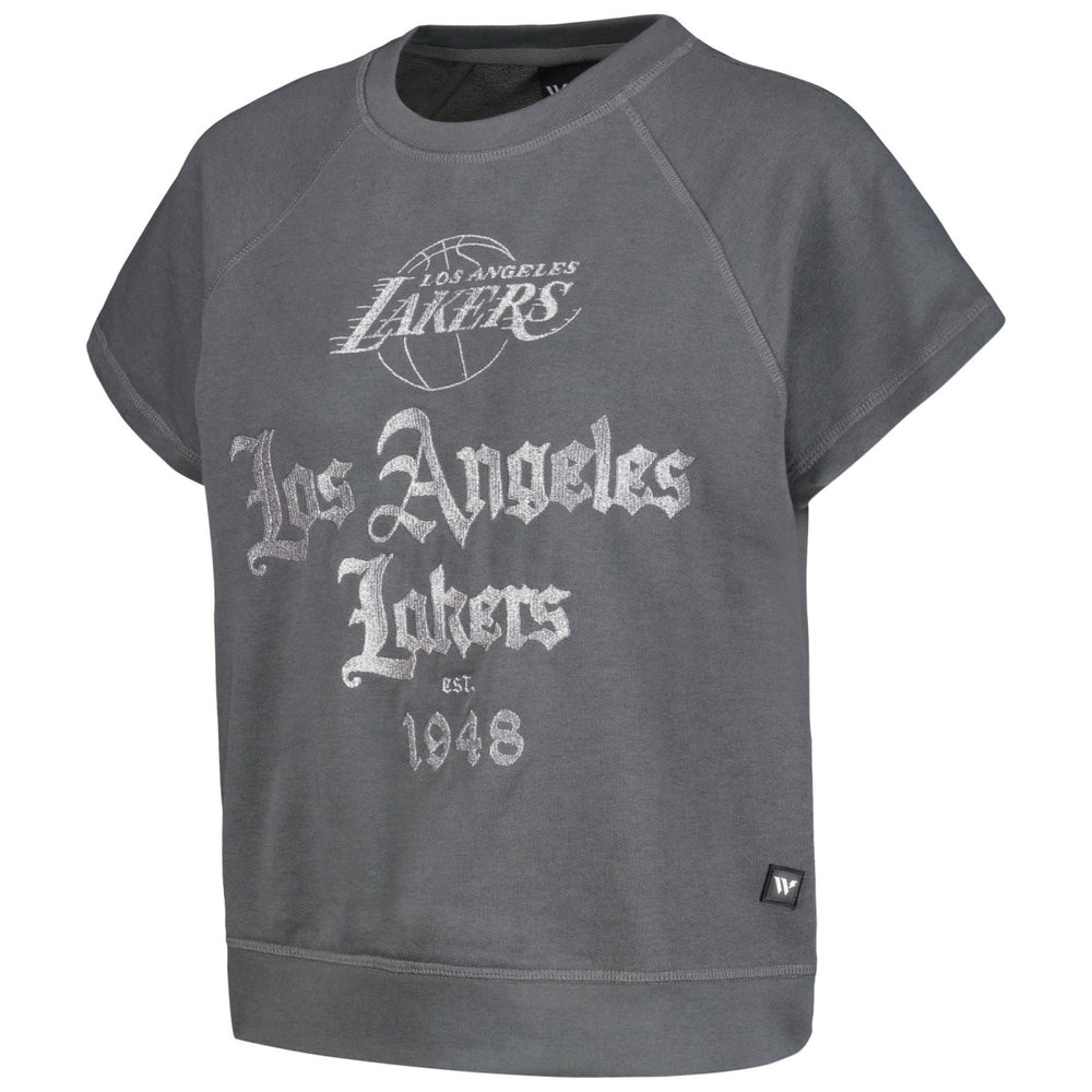 Los Angeles Lakers The Wild Collective Women's Embroidered Fleece Raglan Short Sleeve Pullover Sweatshirt - Gray outlet