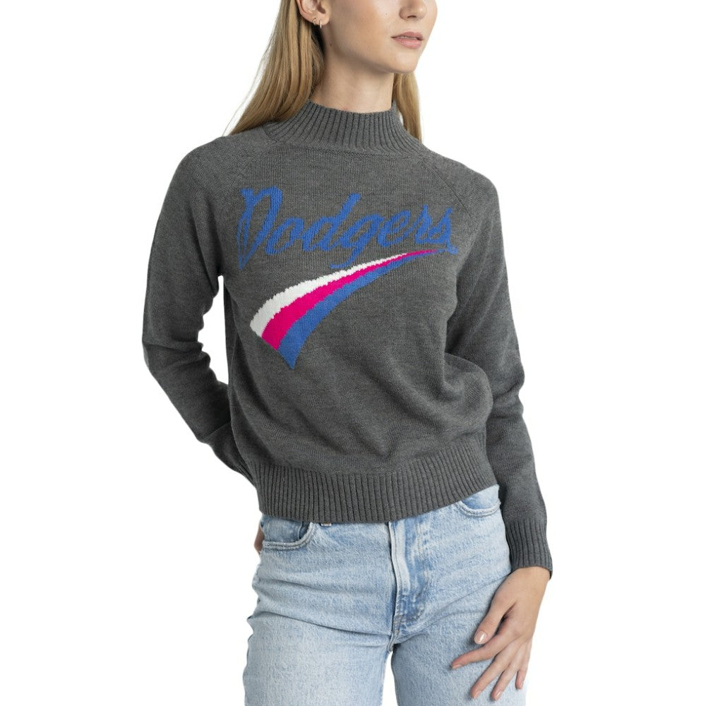 Los Angeles Dodgers Lusso Women's Serena Raglan Pullover Sweater - Gray