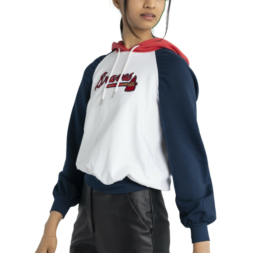 Atlanta Braves Lusso Women's Marlowe Tri-Blend Raglan Pullover Hoodie - White