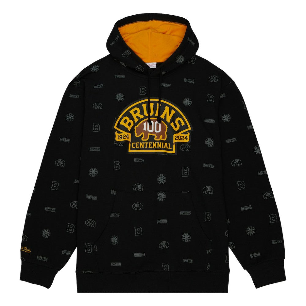 Boston Bruins Mitchell & Ness 100th Anniversary Allover Print Pullover Hoodie