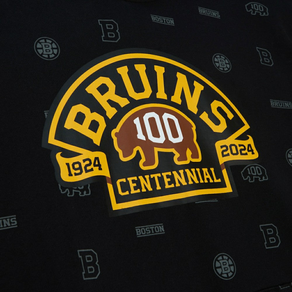Boston Bruins Mitchell & Ness 100th Anniversary Allover Print Pullover Hoodie
