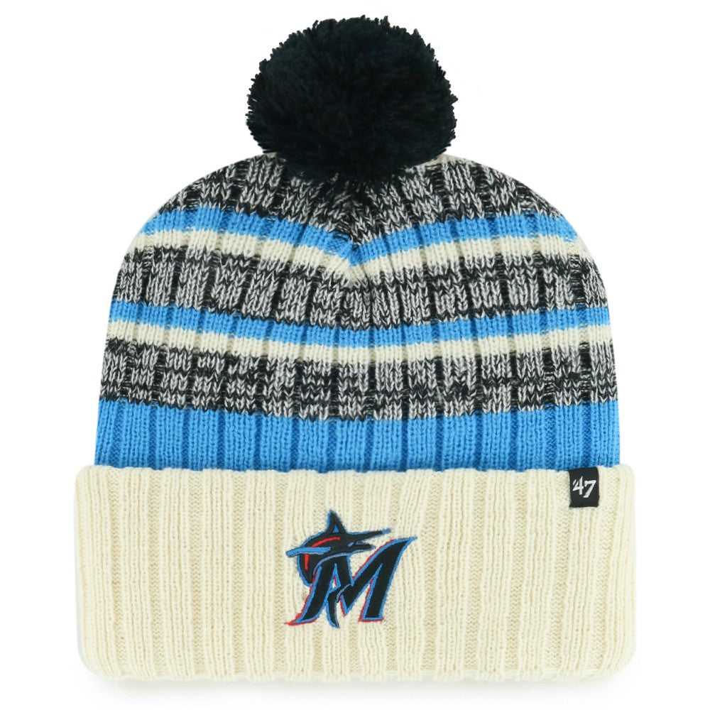 Miami Marlins Tavern Cuffed Knit Hat with Pom - Natural | 47 brand