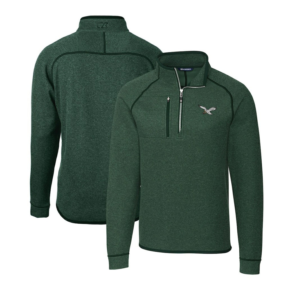 NFL Philadelphia Eagles Cutter & Buck Gridiron Classics Big & Tall Mainsail Sweater-Knit Half-Zip Pullover Jacket