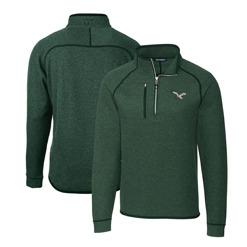 NFL Philadelphia Eagles Cutter & Buck Gridiron Classics Big & Tall Mainsail Sweater-Knit Half-Zip Pullover Jacket