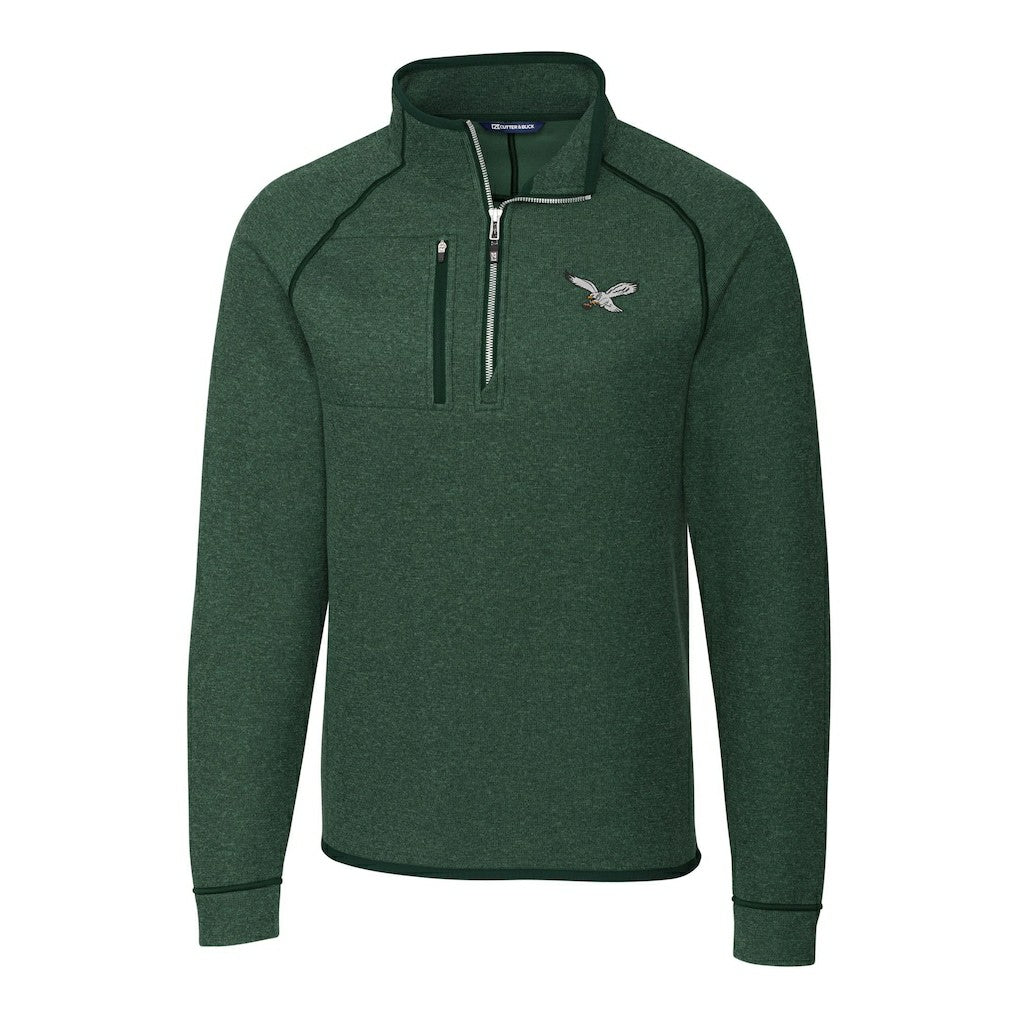 NFL Philadelphia Eagles Cutter & Buck Gridiron Classics Big & Tall Mainsail Sweater-Knit Half-Zip Pullover Jacket