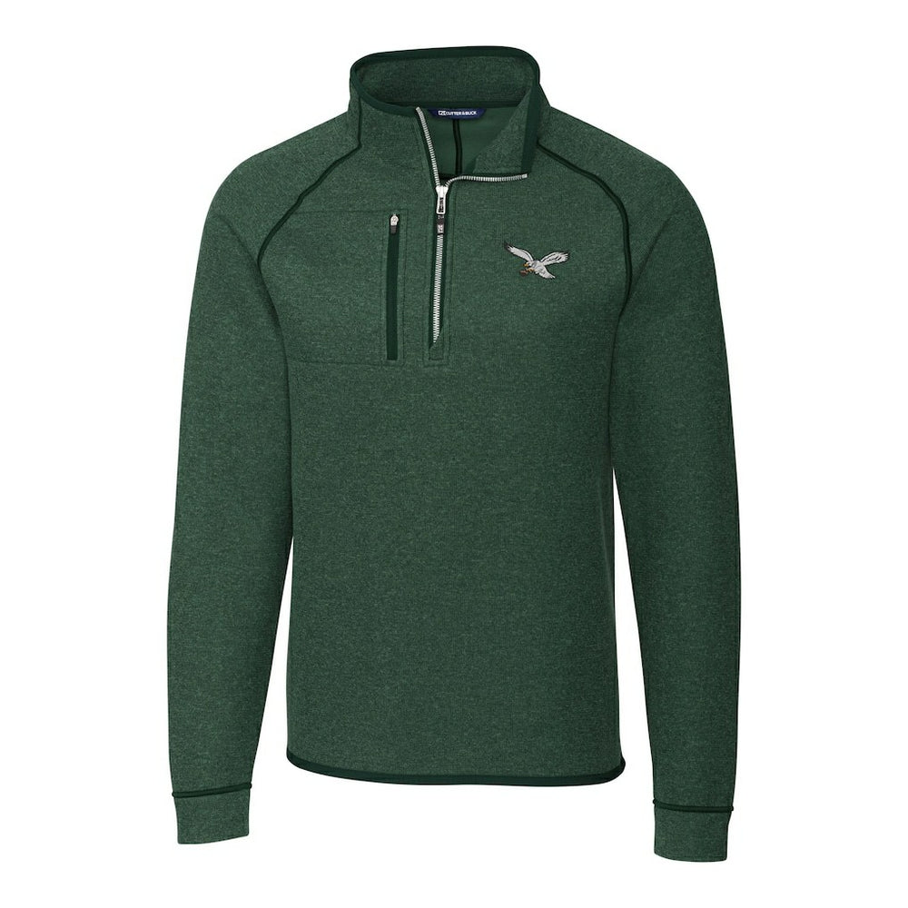NFL Philadelphia Eagles Cutter & Buck Gridiron Classics Big & Tall Mainsail Sweater-Knit Half-Zip Pullover Jacket