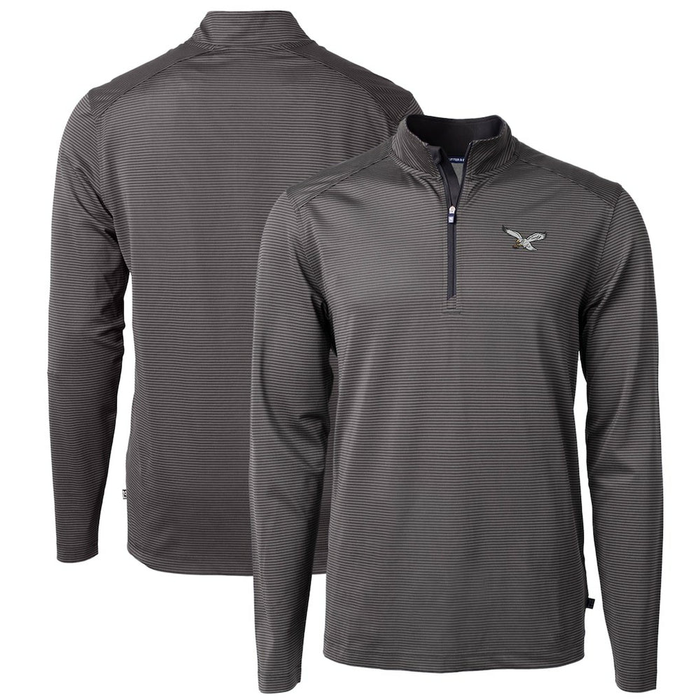 NFL Philadelphia Eagles Cutter & Buck Gridiron Classics Big & Tall Virtue Eco Pique Micro Stripe Recycled Quarter-Zip Pullover Top