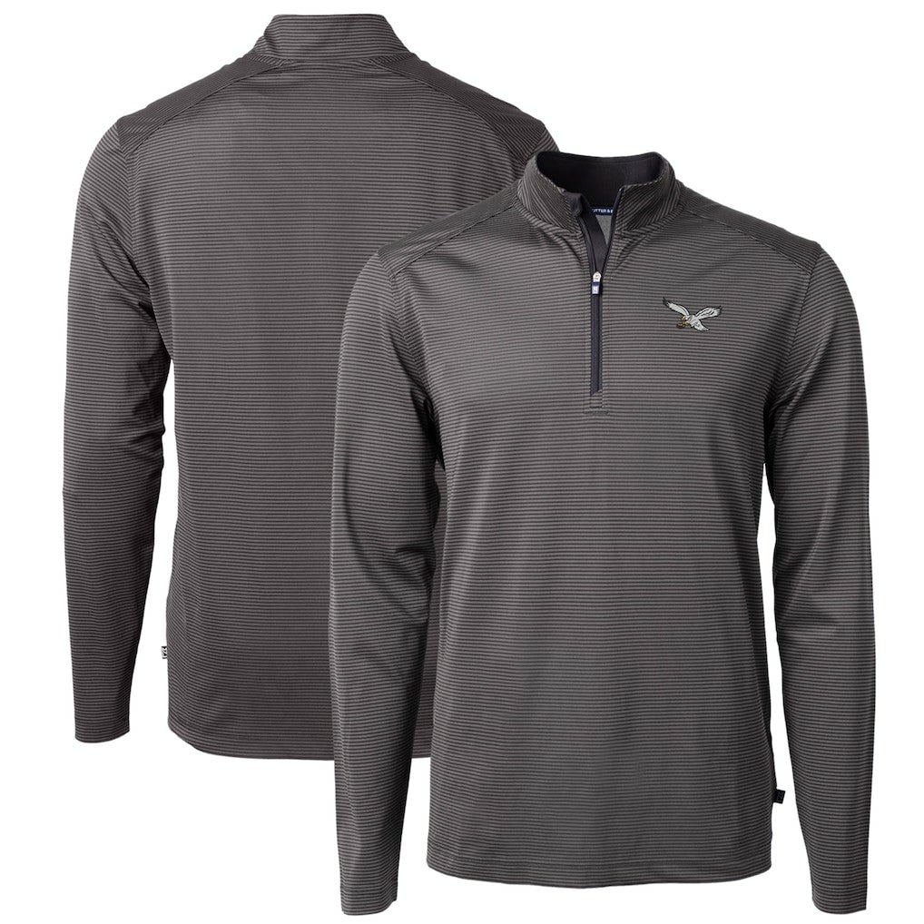 NFL Philadelphia Eagles Cutter & Buck Gridiron Classics Big & Tall Virtue Eco Pique Micro Stripe Recycled Quarter-Zip Pullover Top