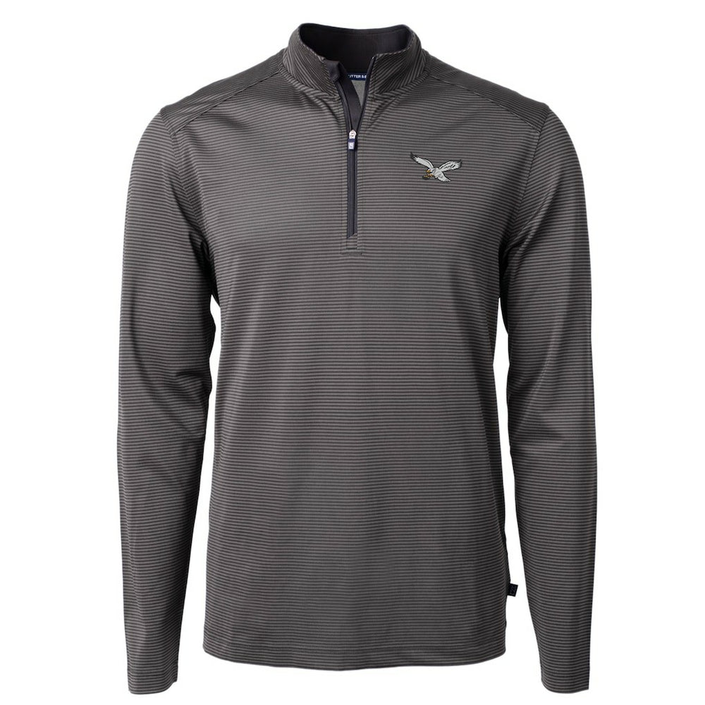 NFL Philadelphia Eagles Cutter & Buck Gridiron Classics Big & Tall Virtue Eco Pique Micro Stripe Recycled Quarter-Zip Pullover Top