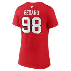 Connor Bedard Chicago Blackhawks Fanatics Women's Authentic Stack Name & Number V-Neck T-Shirt
