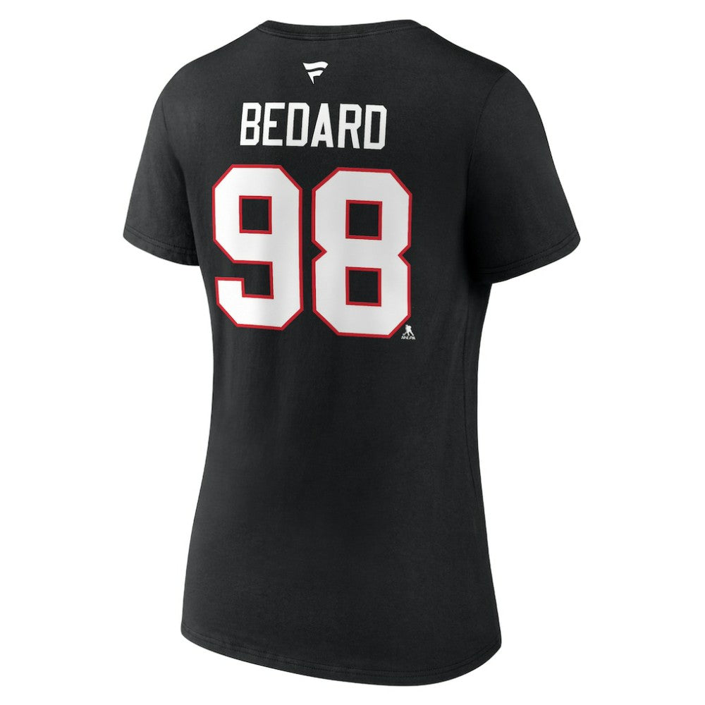 Connor Bedard Chicago Blackhawks Fanatics Women's Authentic Stack Name & Number V-Neck T-Shirt