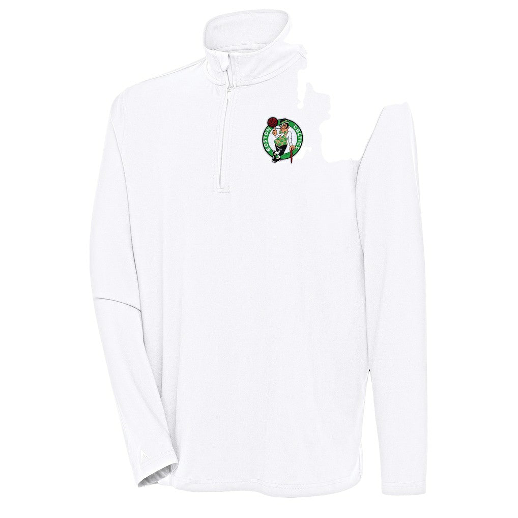Boston Celtics Antigua Hunk Quarter-Zip Pullover Top - White for sale