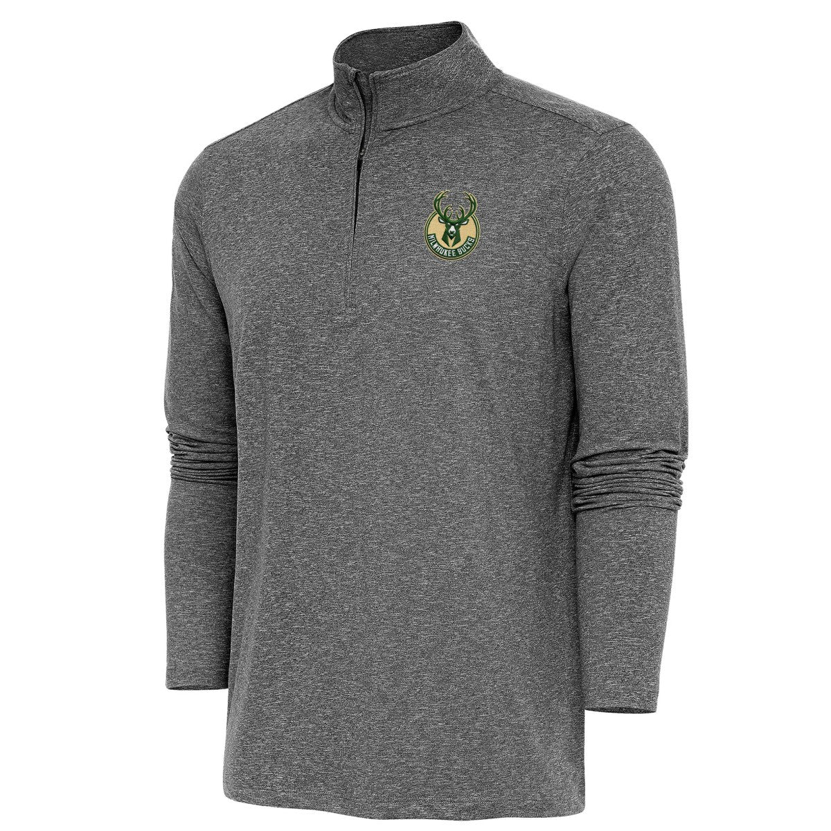Milwaukee Bucks Antigua Hunk Quarter-Zip Pullover Top - Heather Black online