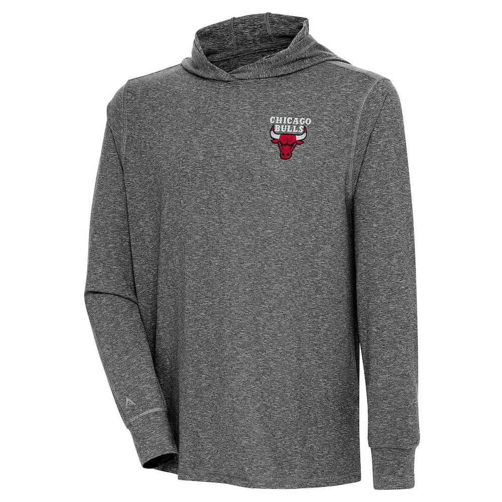 Chicago Bulls Antigua Saga Long Sleeve Hoodie T-Shirt - Heather Black on sale