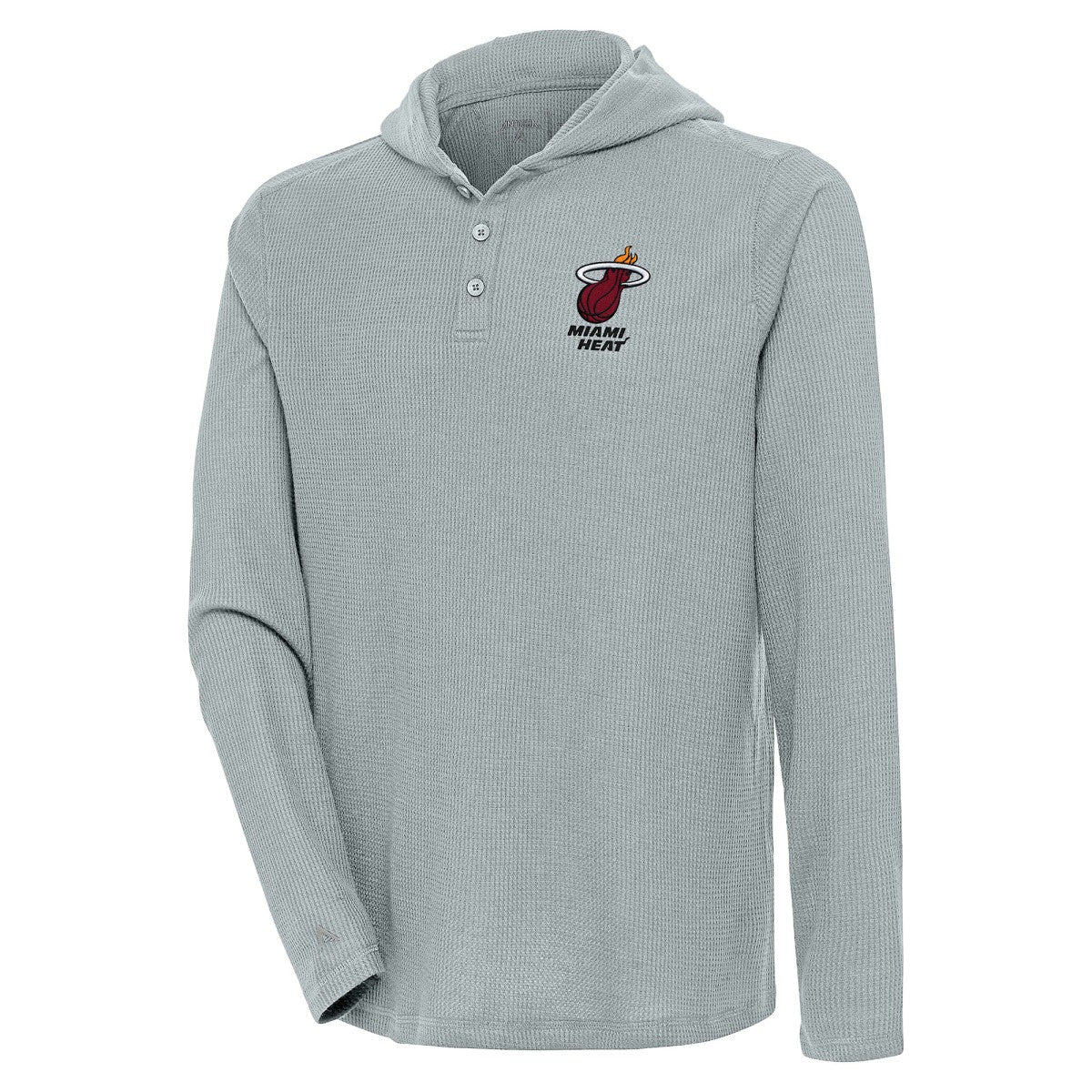 Miami Heat Antigua Strong Hold Long Sleeve Henley Hoodie T-Shirt - Gray discount