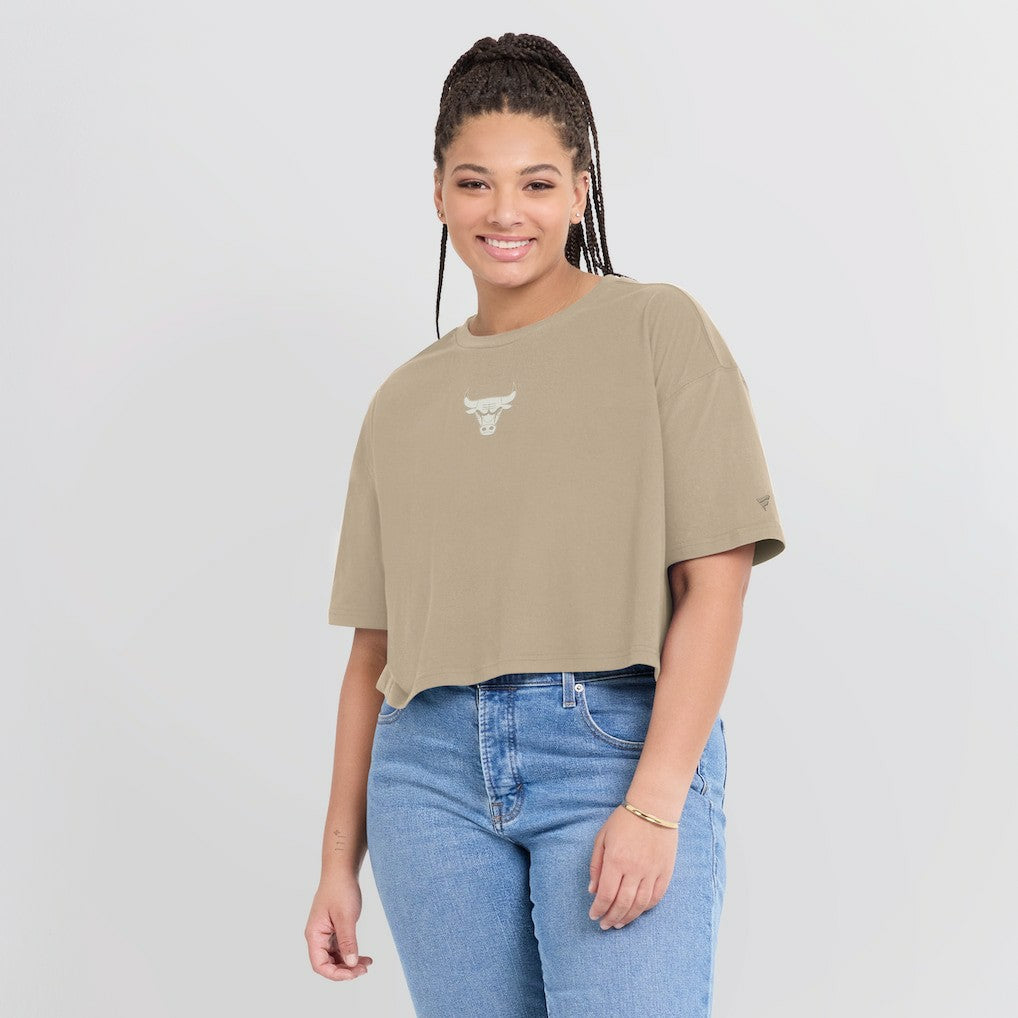 Chicago Bulls Women's Elements Super Soft Boxy Cropped T-Shirt sale - Khaki | Fanatics online
