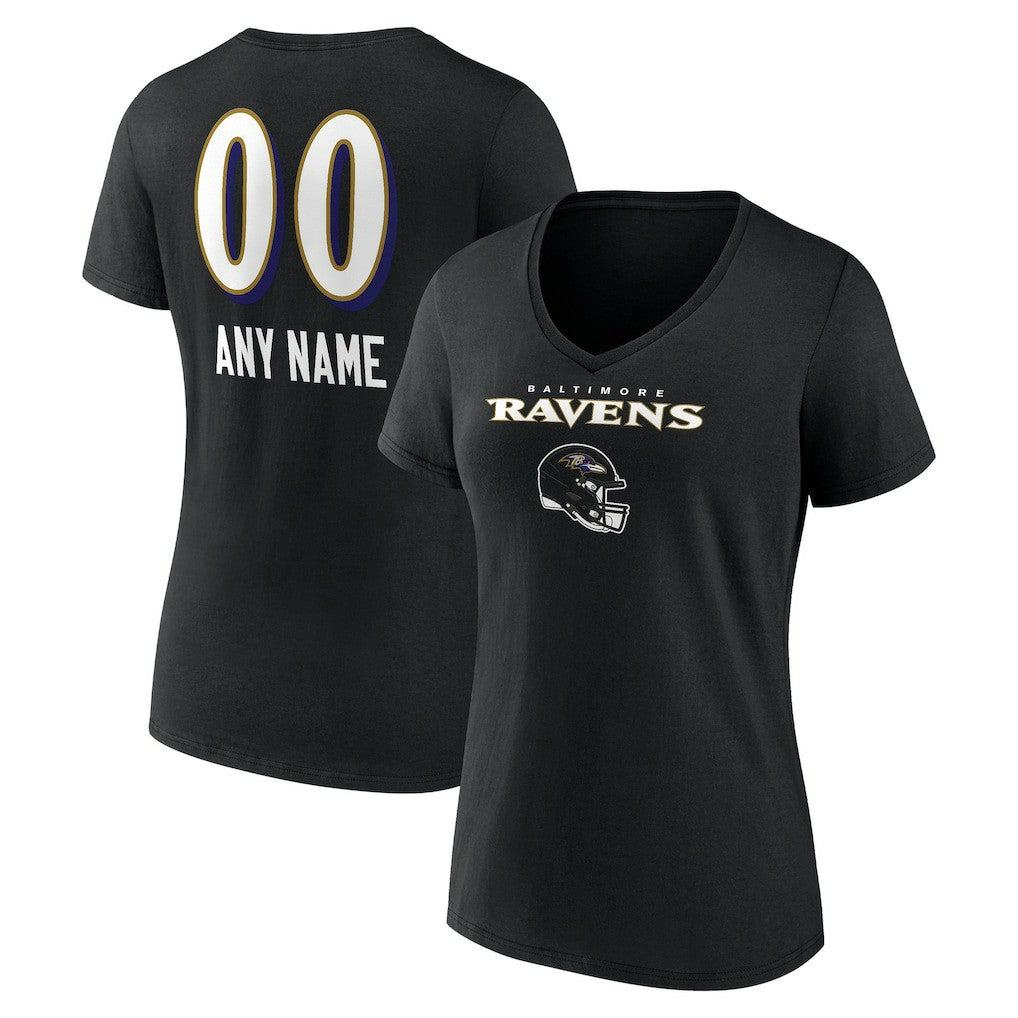 NFL Baltimore Ravens Women's Personalized Name & Number Team Wordmark V-Neck T-Shirt