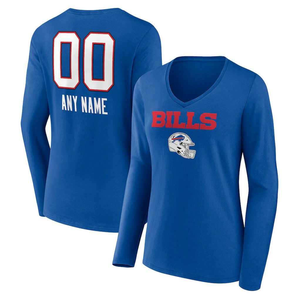 NFL Buffalo Bills Women's Personalized Name & Number Team Wordmark Long Sleeve V-Neck T-Shirt