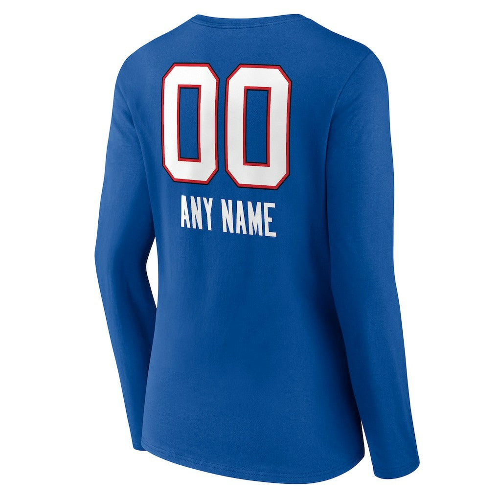 NFL Buffalo Bills Women's Personalized Name & Number Team Wordmark Long Sleeve V-Neck T-Shirt