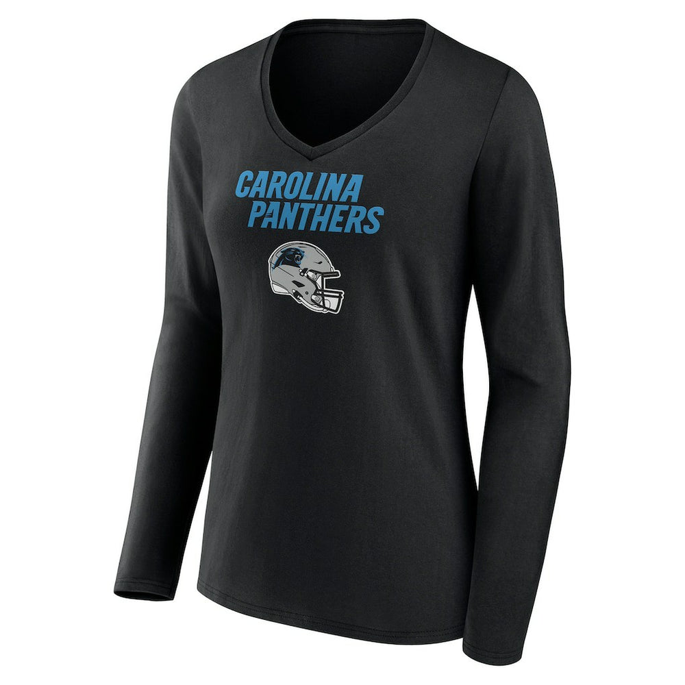 NFL Carolina Panthers Women's Personalized Name & Number Team Wordmark Long Sleeve V-Neck T-Shirt