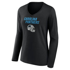 NFL Carolina Panthers Women's Personalized Name & Number Team Wordmark Long Sleeve V-Neck T-Shirt