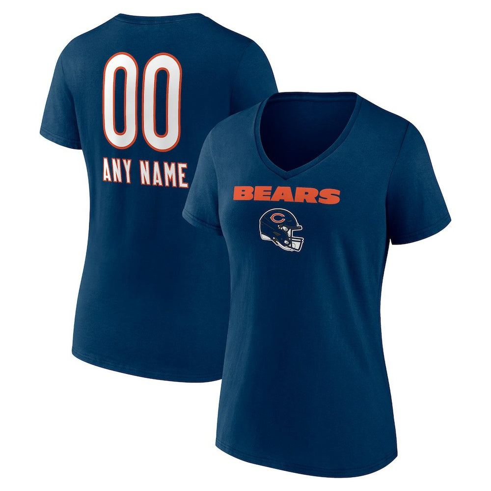 NFL Chicago Bears Women's Personalized Name & Number Team Wordmark V-Neck T-Shirt