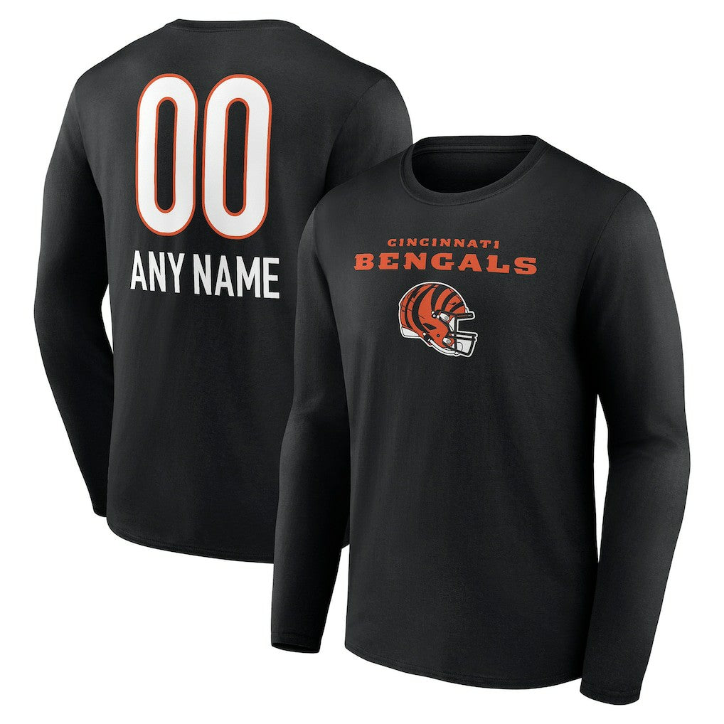 NFL Cincinnati Bengals Personalized Name & Number Team Wordmark Long Sleeve T-Shirt