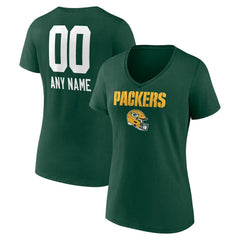 NFL Green Bay Packers Women's Personalized Name & Number Team Wordmark V-Neck T-Shirt