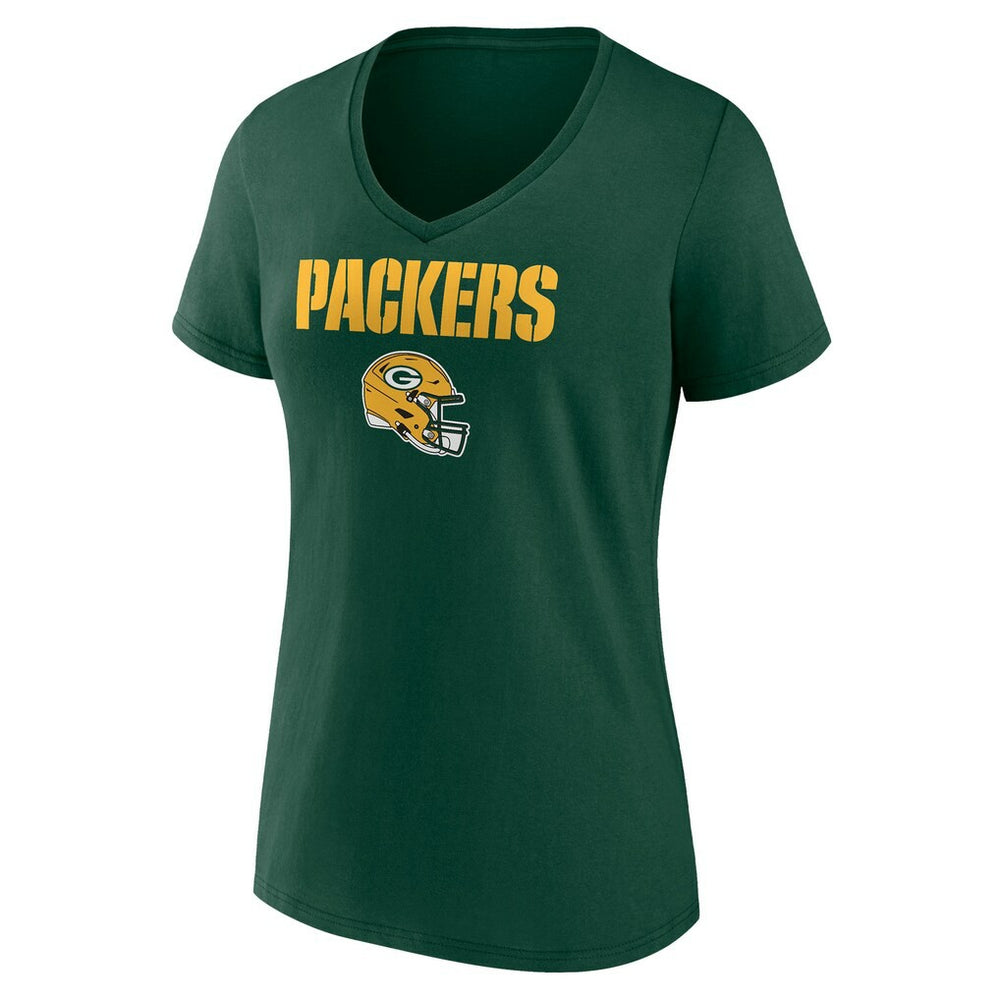 NFL Green Bay Packers Women's Personalized Name & Number Team Wordmark V-Neck T-Shirt
