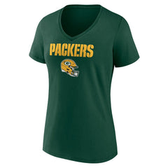 NFL Green Bay Packers Women's Personalized Name & Number Team Wordmark V-Neck T-Shirt