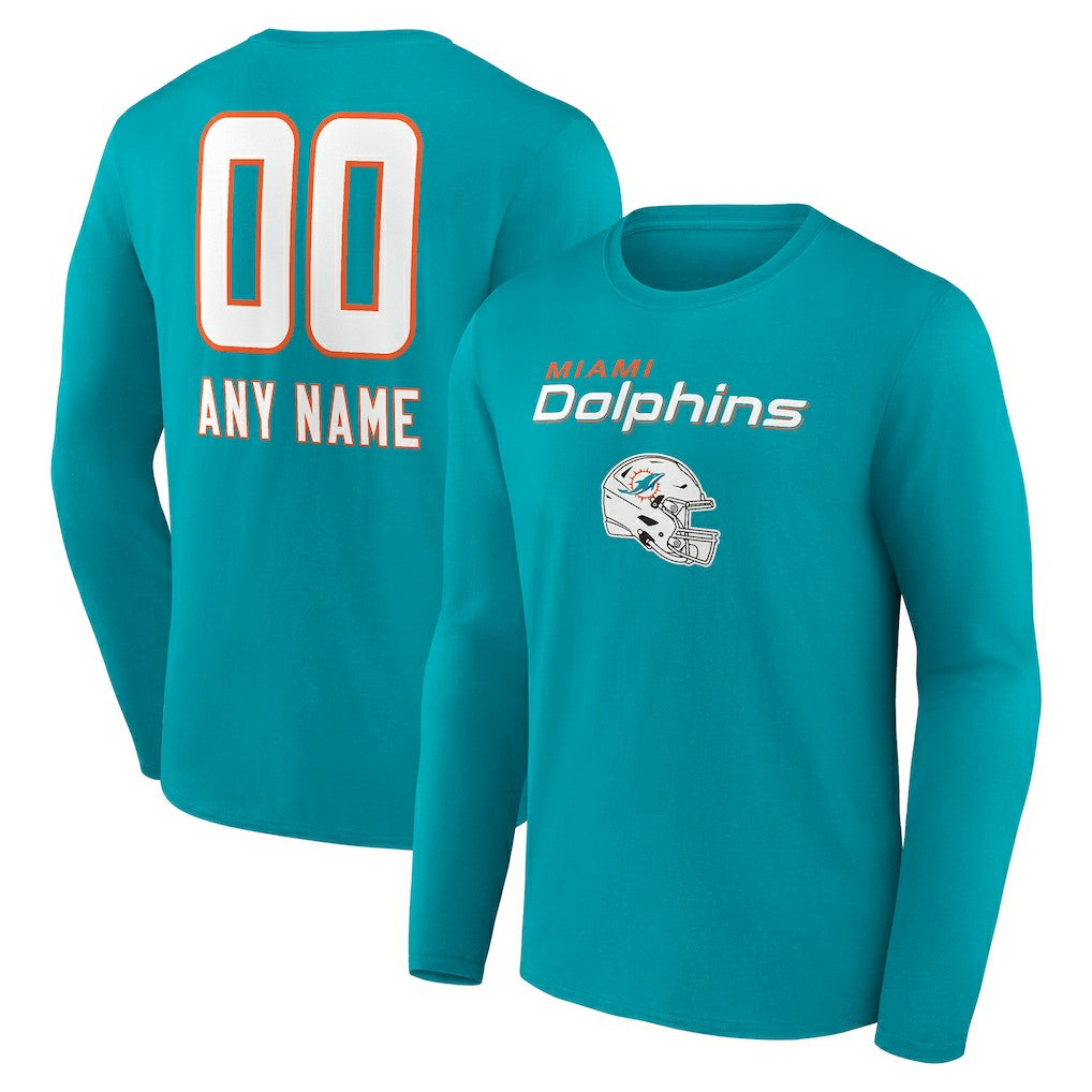 NFL Miami Dolphins Personalized Name & Number Team Wordmark Long Sleeve T-Shirt