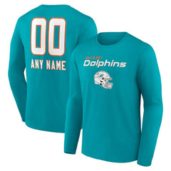 NFL Miami Dolphins Personalized Name & Number Team Wordmark Long Sleeve T-Shirt