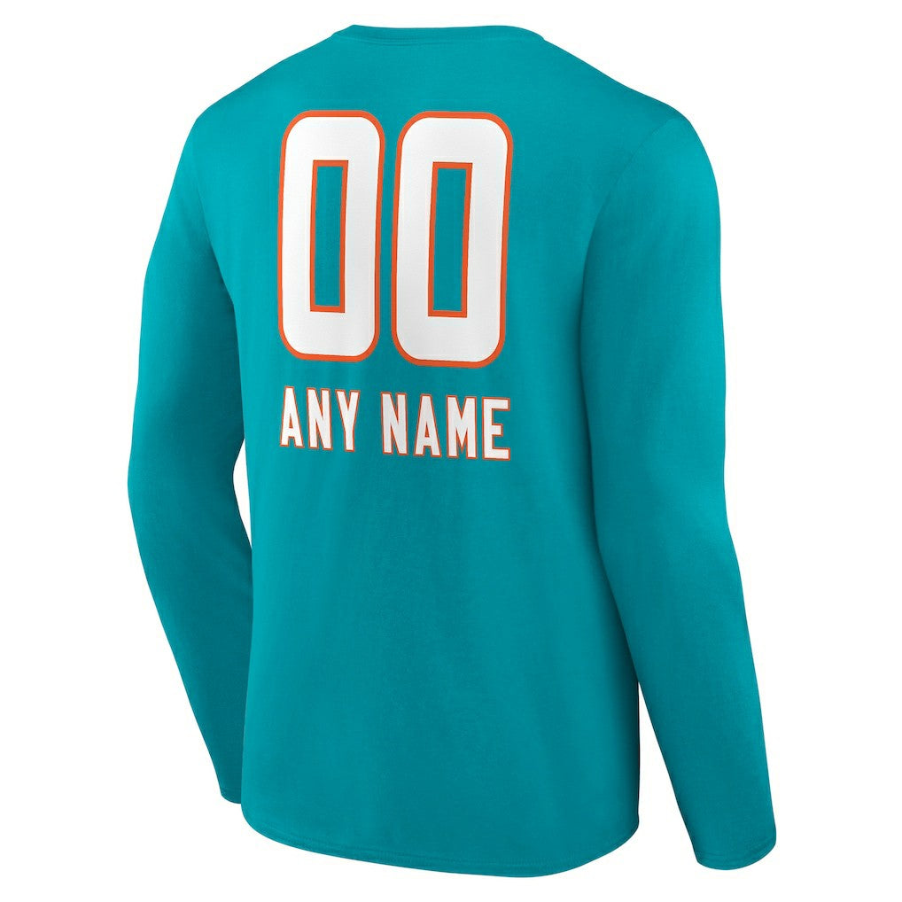 NFL Miami Dolphins Personalized Name & Number Team Wordmark Long Sleeve T-Shirt