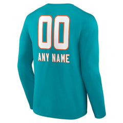 NFL Miami Dolphins Personalized Name & Number Team Wordmark Long Sleeve T-Shirt