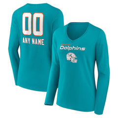 NFL Miami Dolphins Women's Personalized Name & Number Team Wordmark Long Sleeve V-Neck T-Shirt