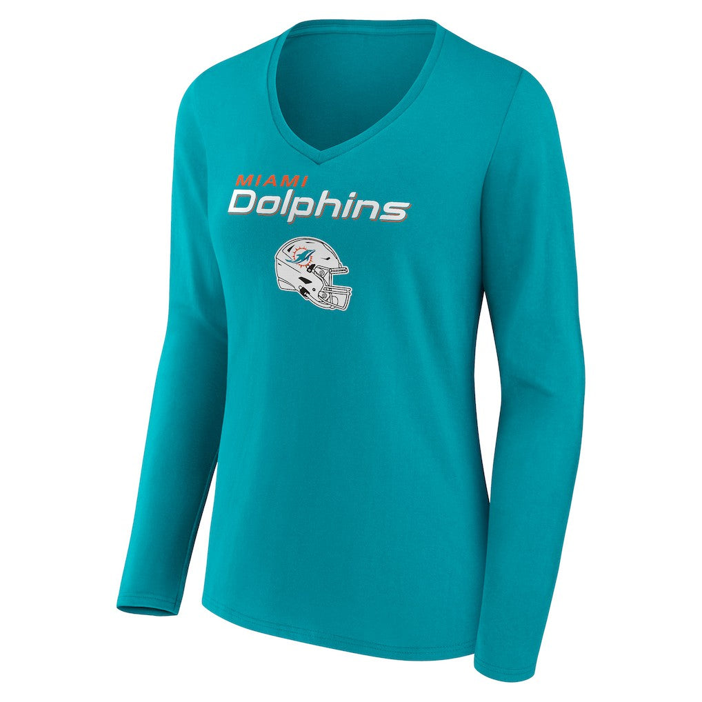 NFL Miami Dolphins Women's Personalized Name & Number Team Wordmark Long Sleeve V-Neck T-Shirt