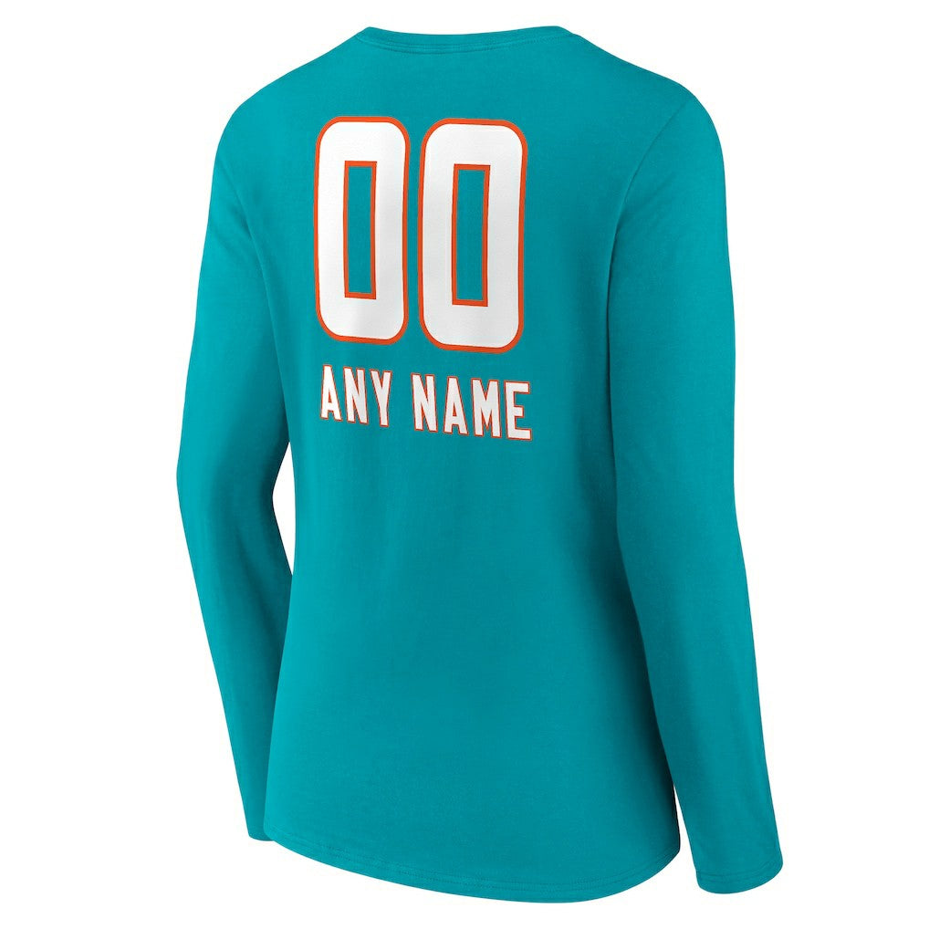 NFL Miami Dolphins Women's Personalized Name & Number Team Wordmark Long Sleeve V-Neck T-Shirt