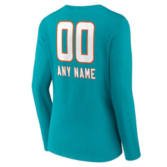 NFL Miami Dolphins Women's Personalized Name & Number Team Wordmark Long Sleeve V-Neck T-Shirt