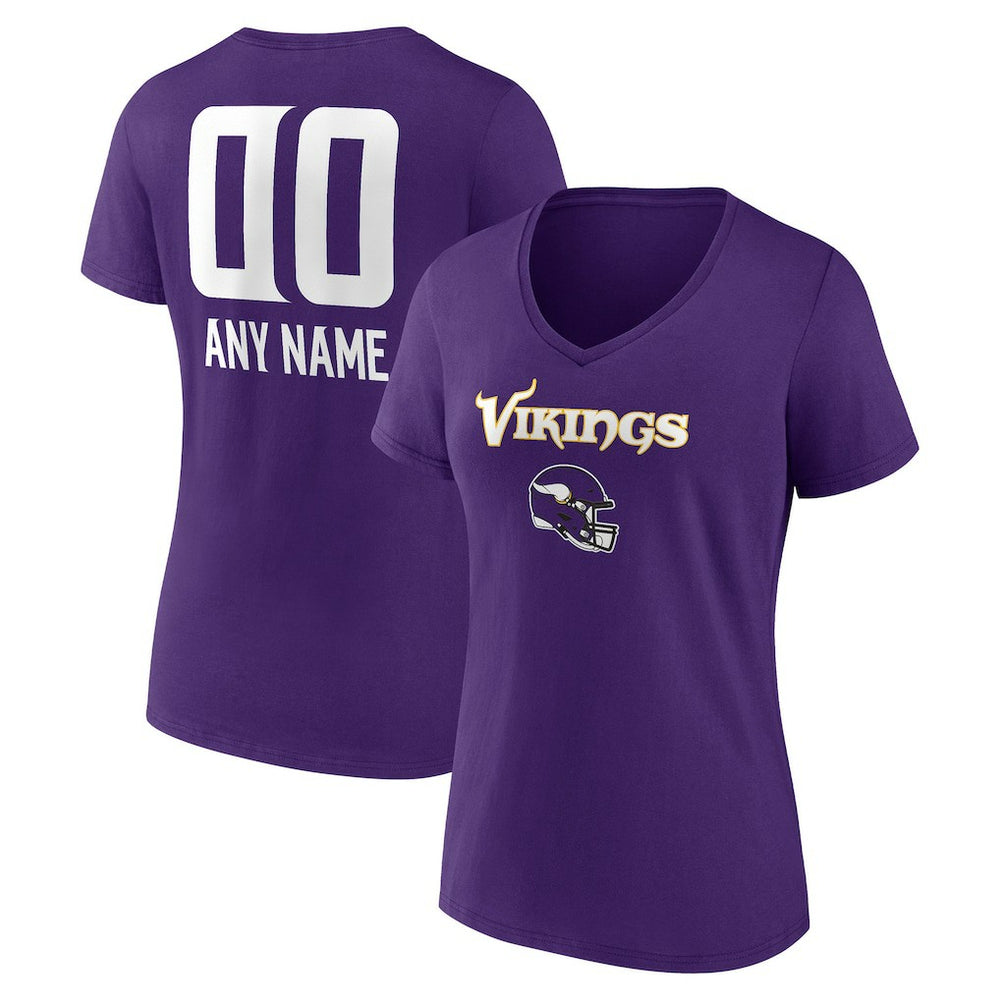 NFL Minnesota Vikings Women's Personalized Name & Number Team Wordmark V-Neck T-Shirt