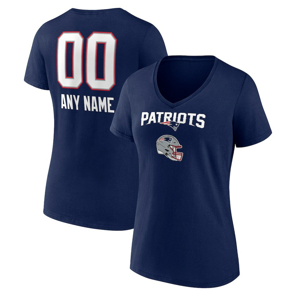 NFL New England Patriots Women's Personalized Name & Number Team Wordmark V-Neck T-Shirt