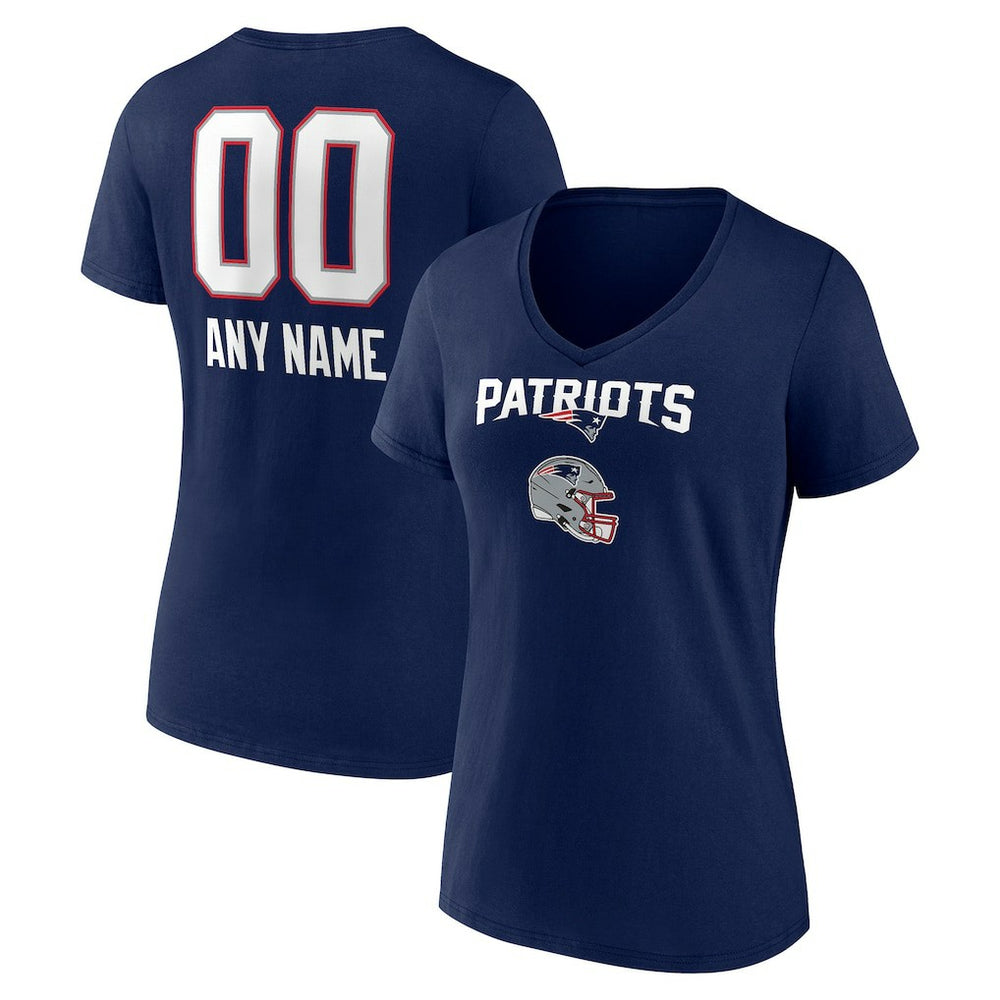 NFL New England Patriots Women's Personalized Name & Number Team Wordmark V-Neck T-Shirt
