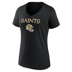 NFL New Orleans Saints Women's Personalized Name & Number Team Wordmark V-Neck T-Shirt