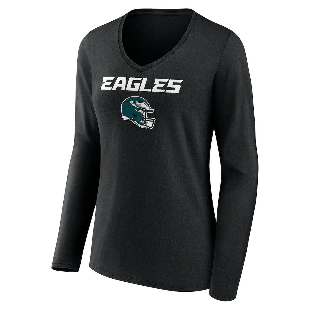 NFL Philadelphia Eagles Women's Personalized Name & Number Team Wordmark Long Sleeve V-Neck T-Shirt