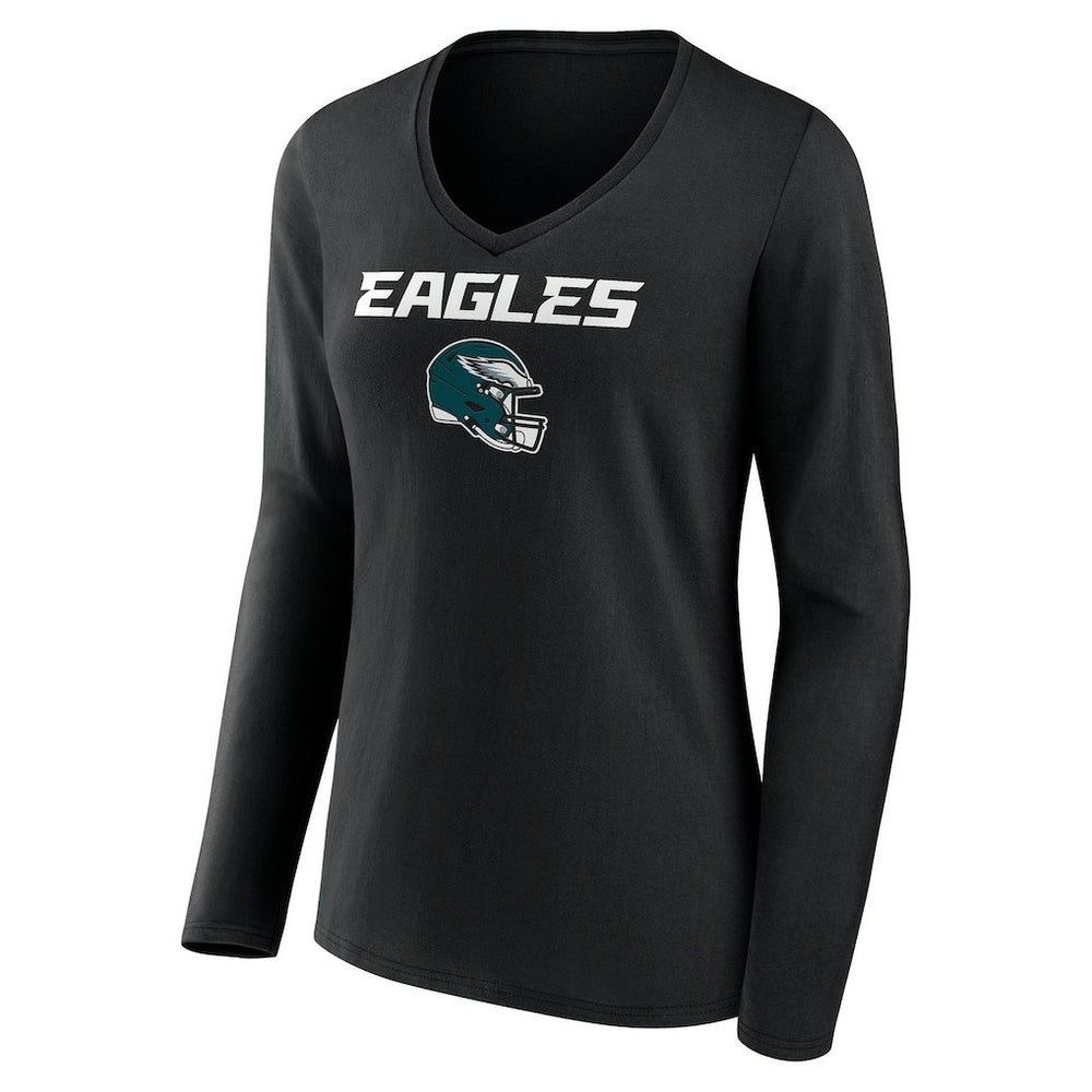 NFL Philadelphia Eagles Women's Personalized Name & Number Team Wordmark Long Sleeve V-Neck T-Shirt