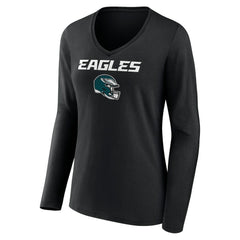 NFL Philadelphia Eagles Women's Personalized Name & Number Team Wordmark Long Sleeve V-Neck T-Shirt