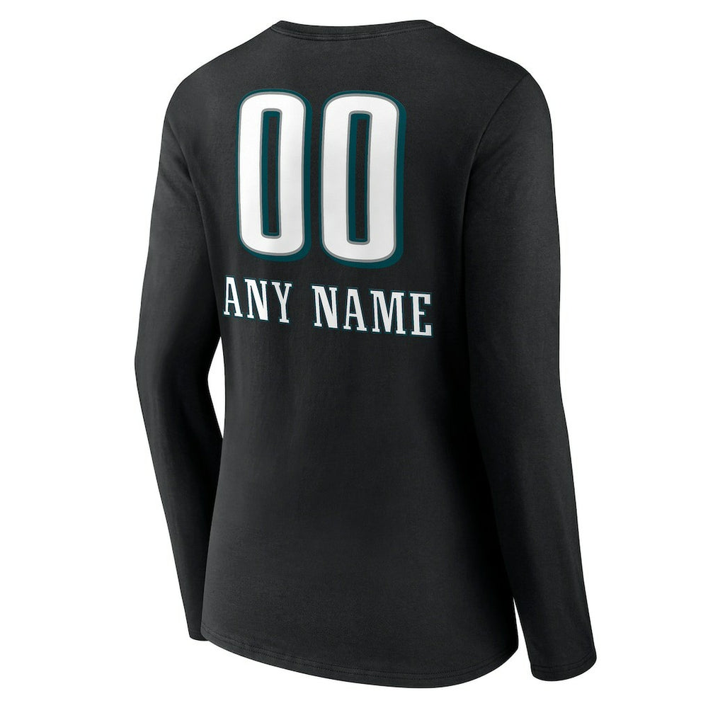 NFL Philadelphia Eagles Women's Personalized Name & Number Team Wordmark Long Sleeve V-Neck T-Shirt