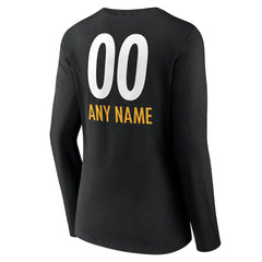 NFL Pittsburgh Steelers Women's Personalized Name & Number Team Wordmark Long Sleeve V-Neck T-Shirt