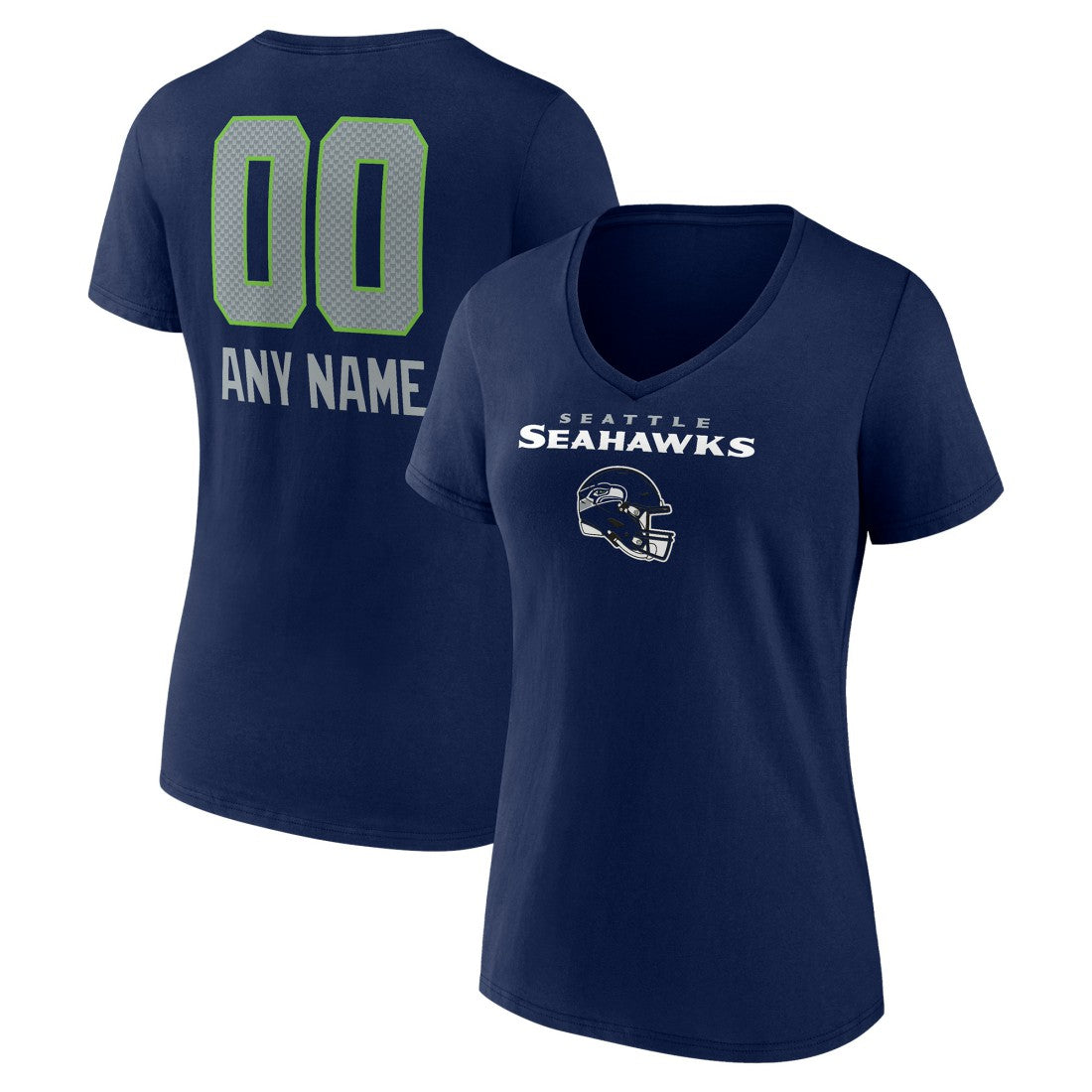 NFL Seattle Seahawks Women's Personalized Name & Number Team Wordmark V-Neck T-Shirt